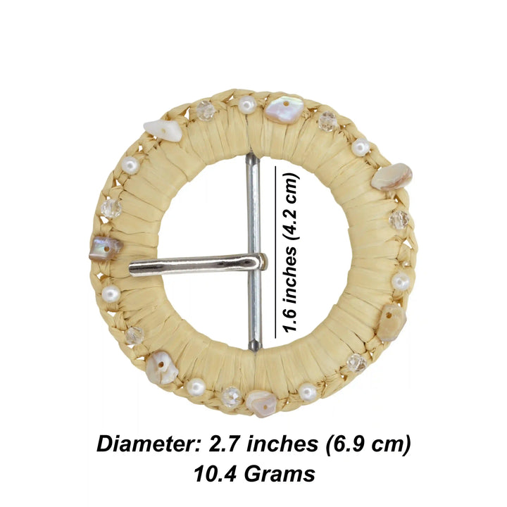 Artisanal Raffia Buckle with Shells & Pearls