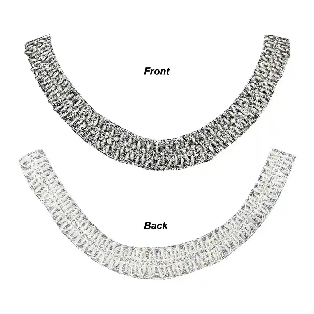 Textured Silver Beaded Round Neckline