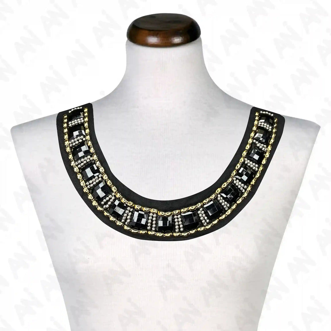 Black and Gold Crystal Round Neckline