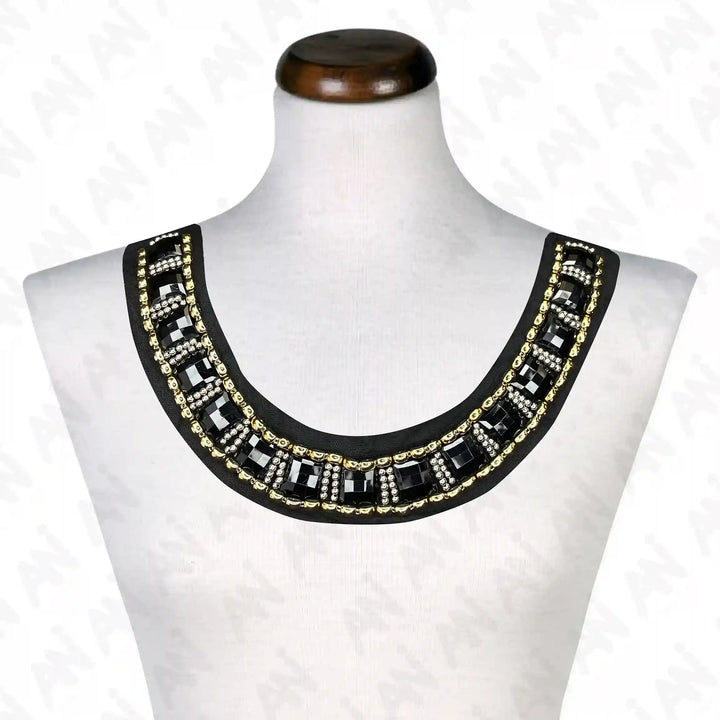 Black and Gold Crystal Round Neckline