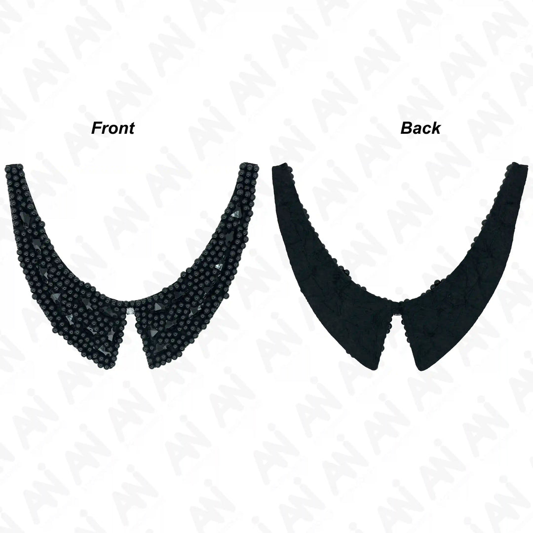 Black Bead Embellished Collar Neckline