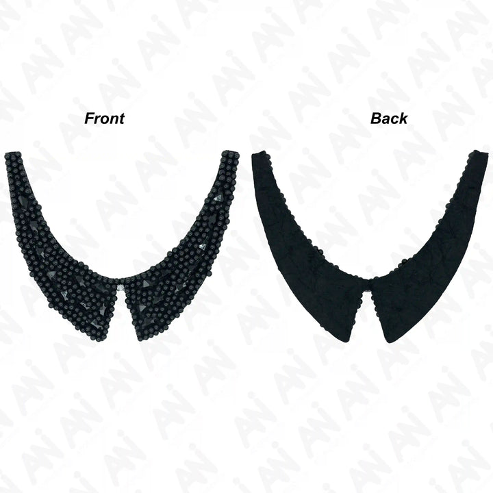 Black Bead Embellished Collar Neckline