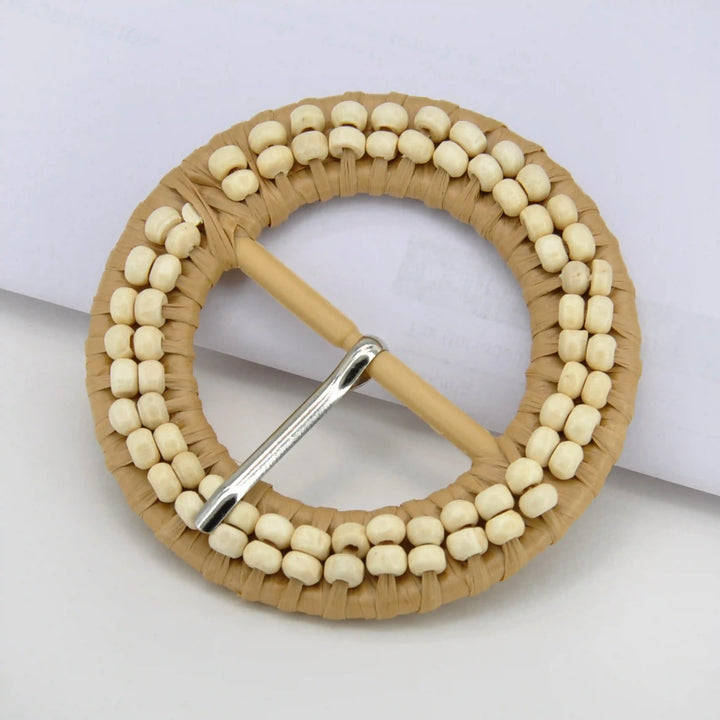 Cognac Beaded Raffia Buckle