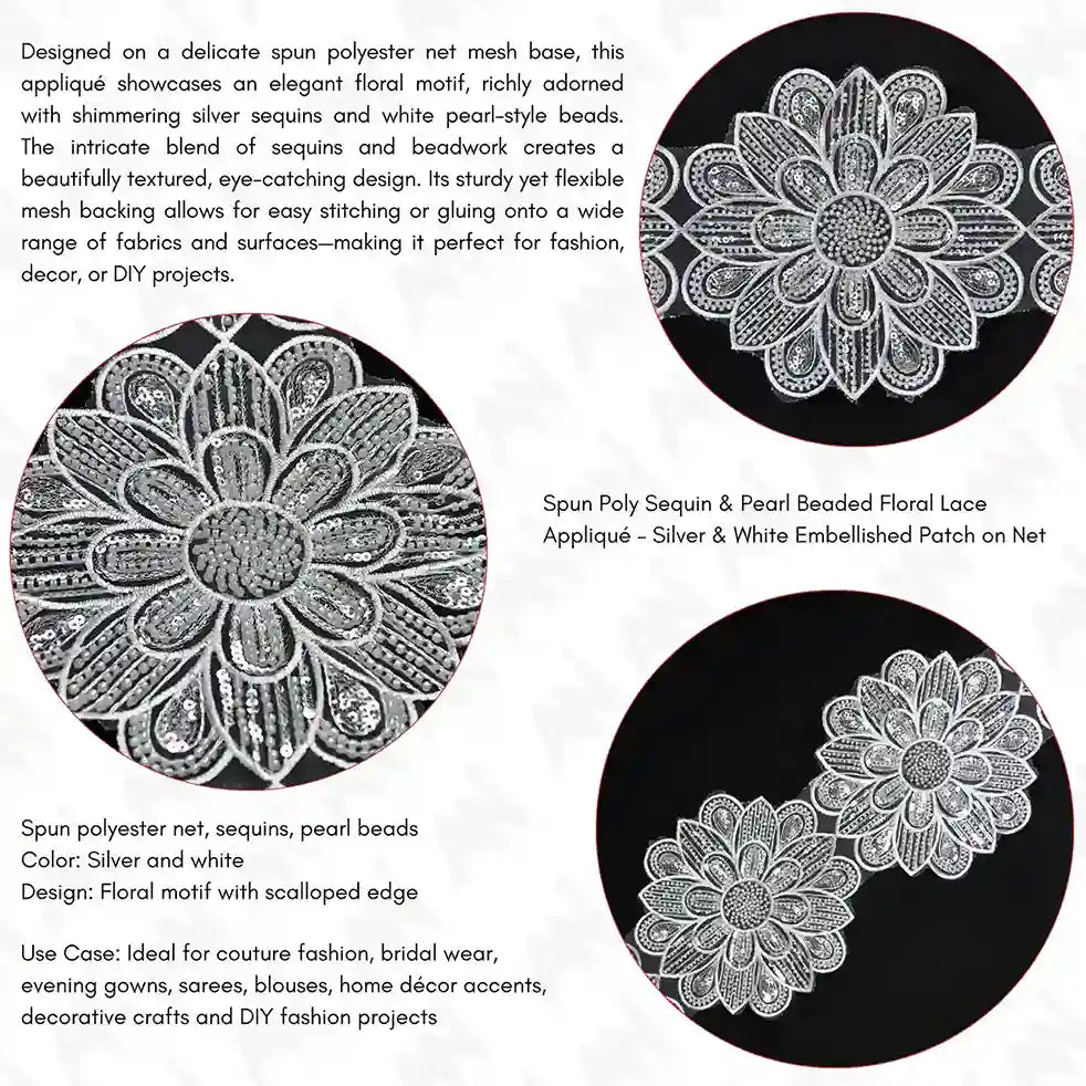 Beaded cut work Sunflower Lace Trim on net | 1 Meter