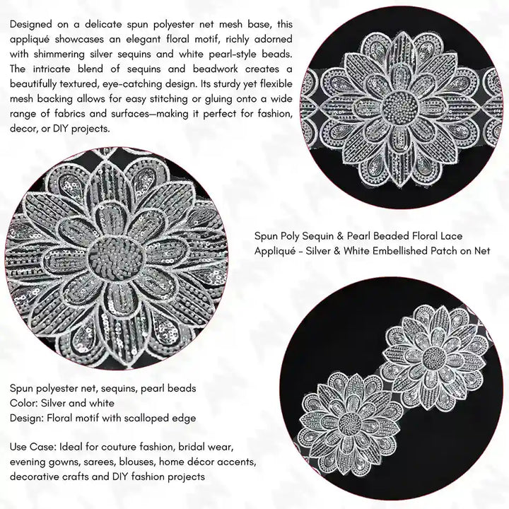 Beaded cut work Sunflower Lace Trim on net | 1 Meter