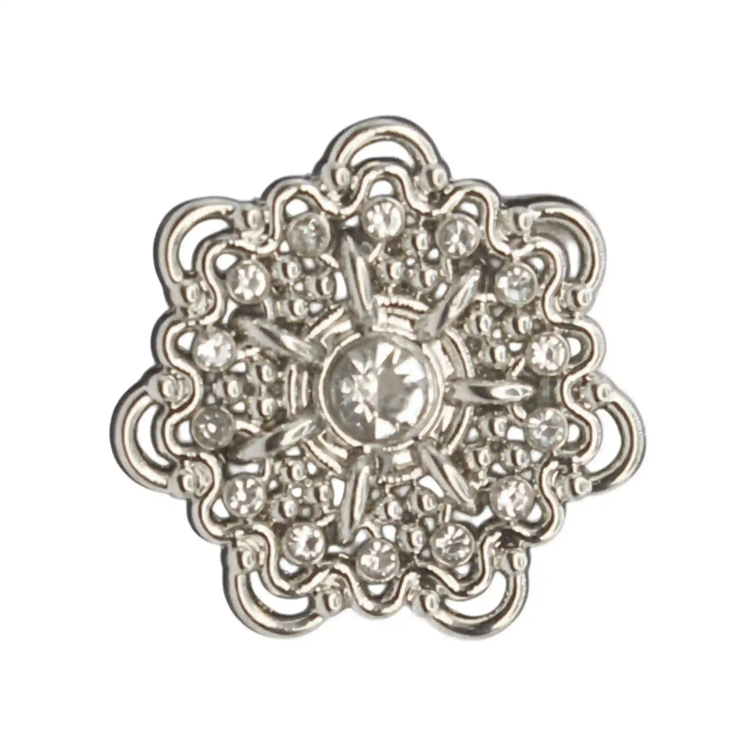 Gold Floral Metal Button with Diamond and Pearl Accents