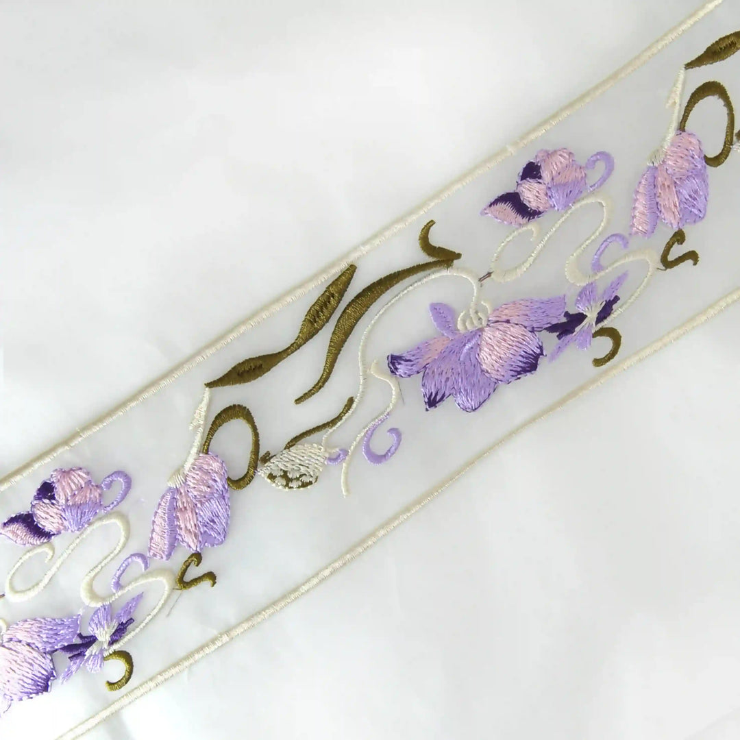 Lilac Blossom Organza Parsi Gara Lace | 2 Meter