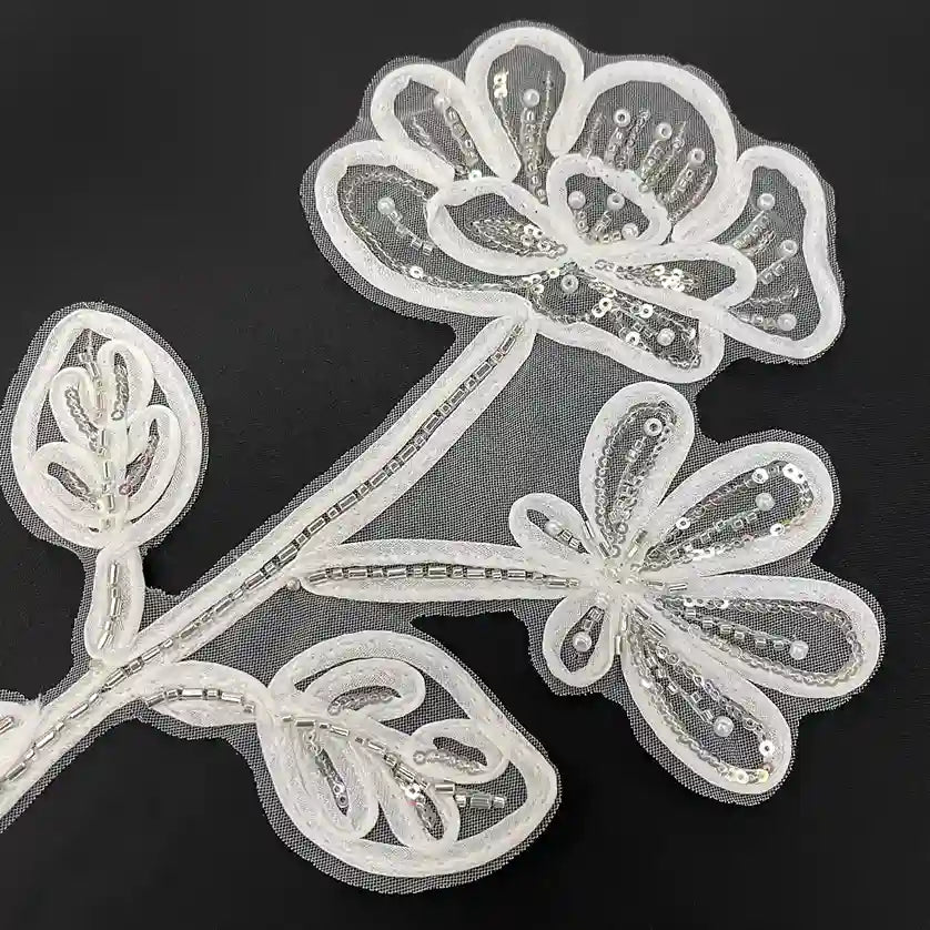 Artisanal Pearl-Encrusted Dual-Bloom Vine Patch