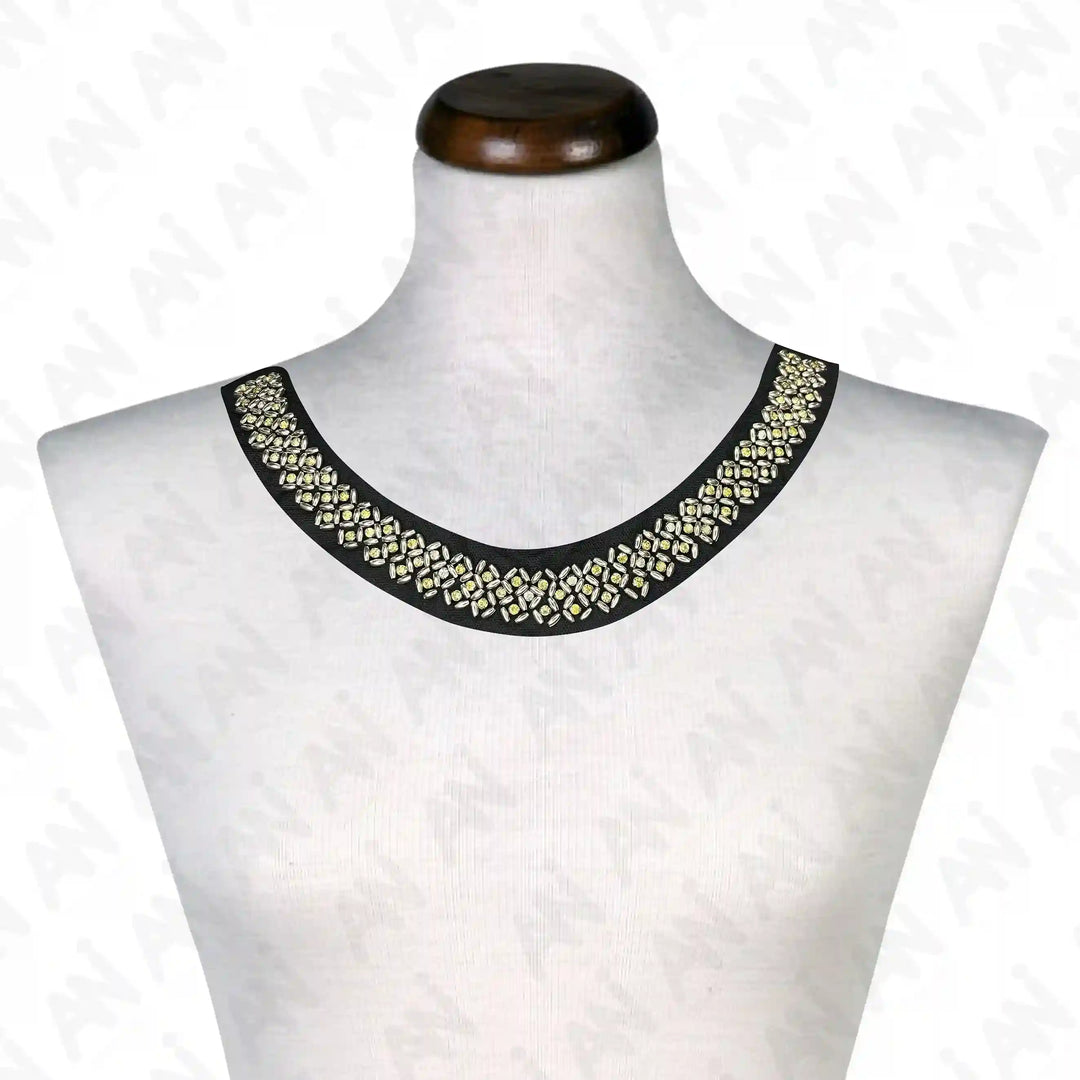 Black Beaded Round Neckline