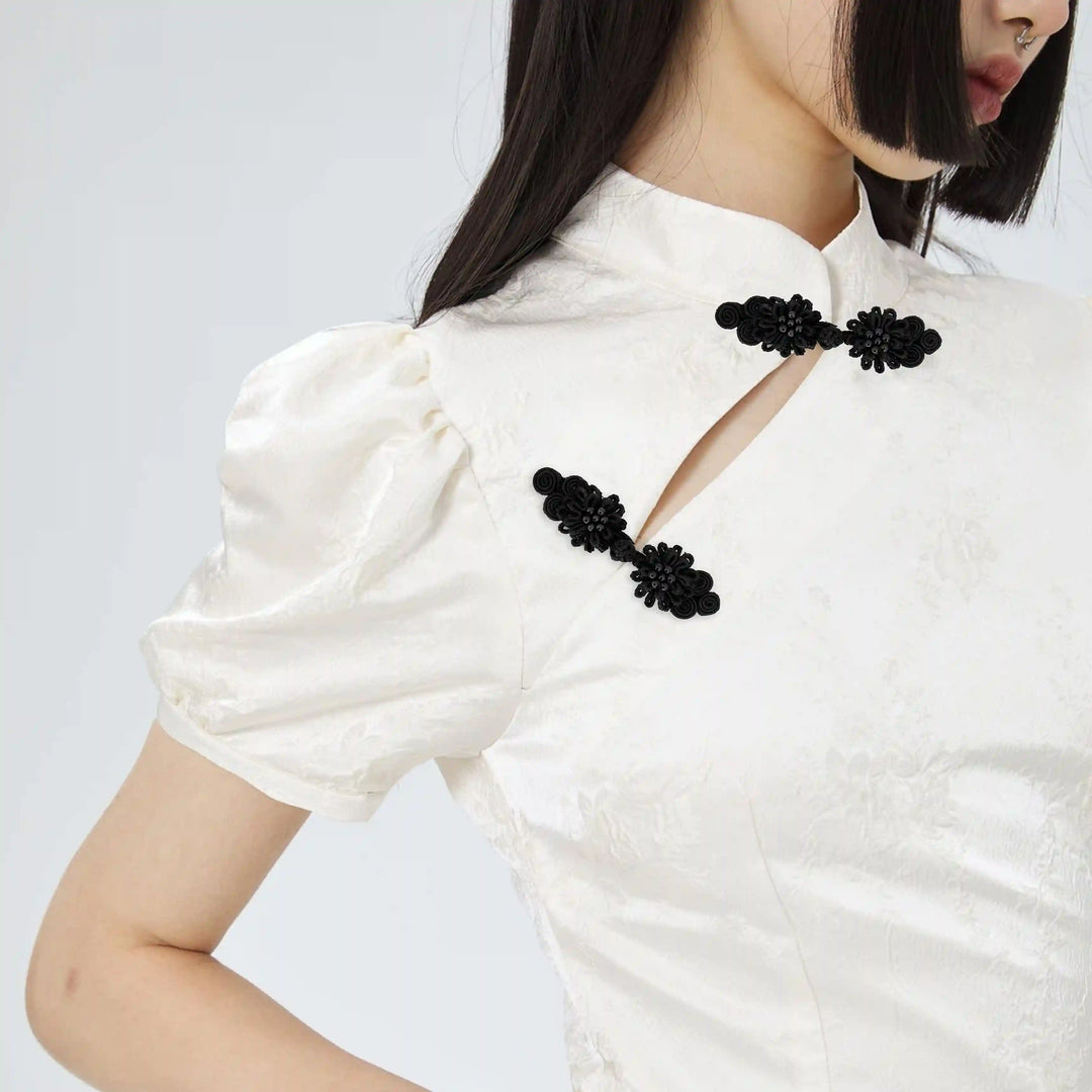 Bow Design Floral Chinese Knot Button