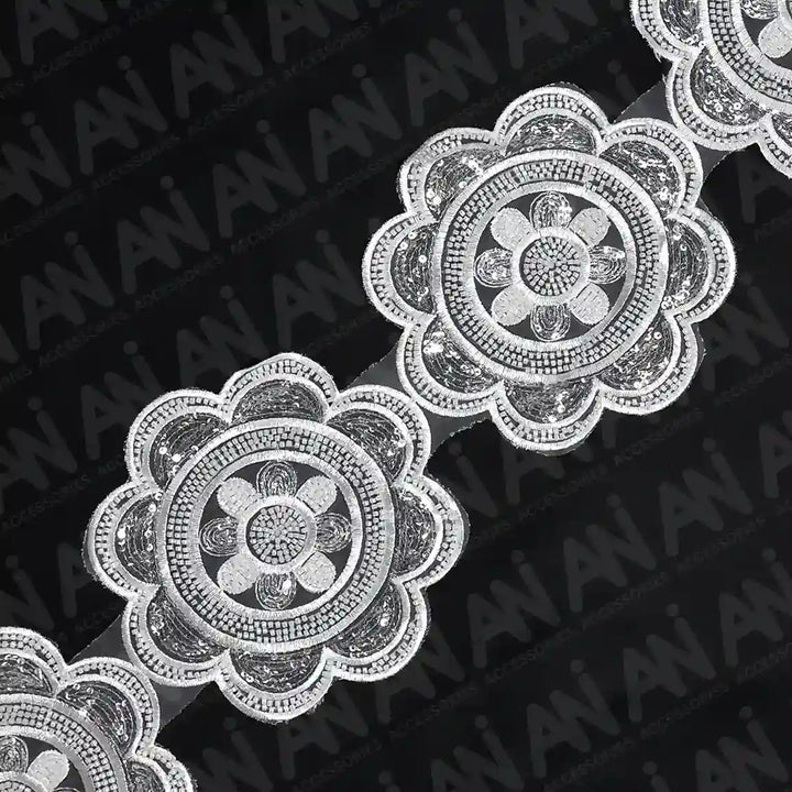 Beaded cut work Floral Chakra Lace Trim on net | 1 meter