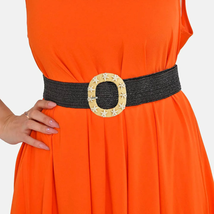 Starfish & Pearl Shell Embellished Raffia Buckle