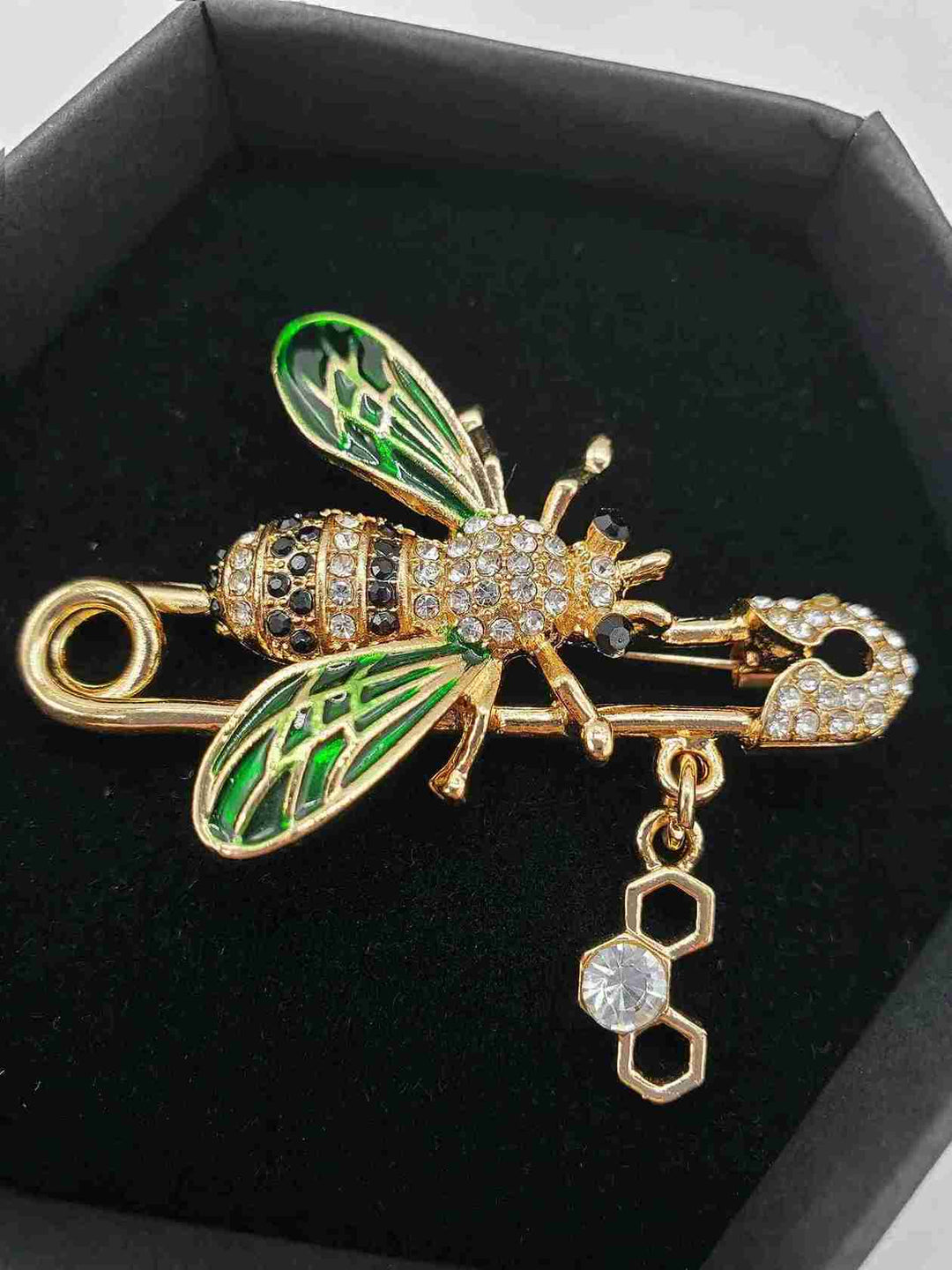 Encrusted Bee Safety Pin Brooch