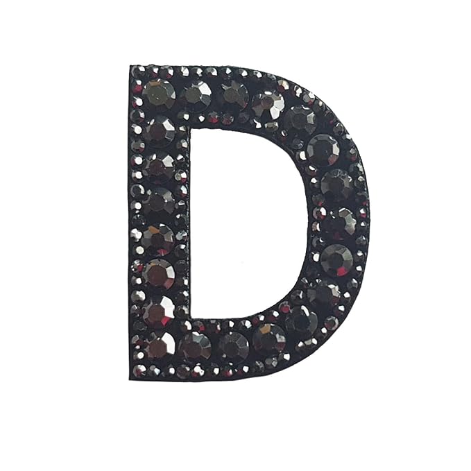 Letter D Black Rivet Hematite Hot fix Or Sew Patch