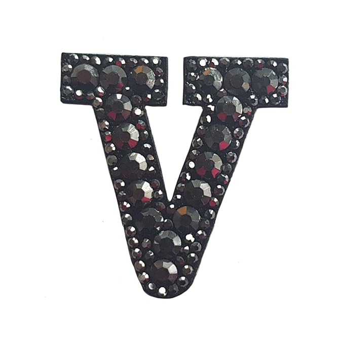 Letter V Black Rivet Hematite Hot fix Or Sew Patch