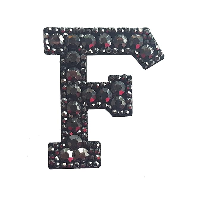 Letter F Black Rivet Hematite Hot fix Or Sew Patch