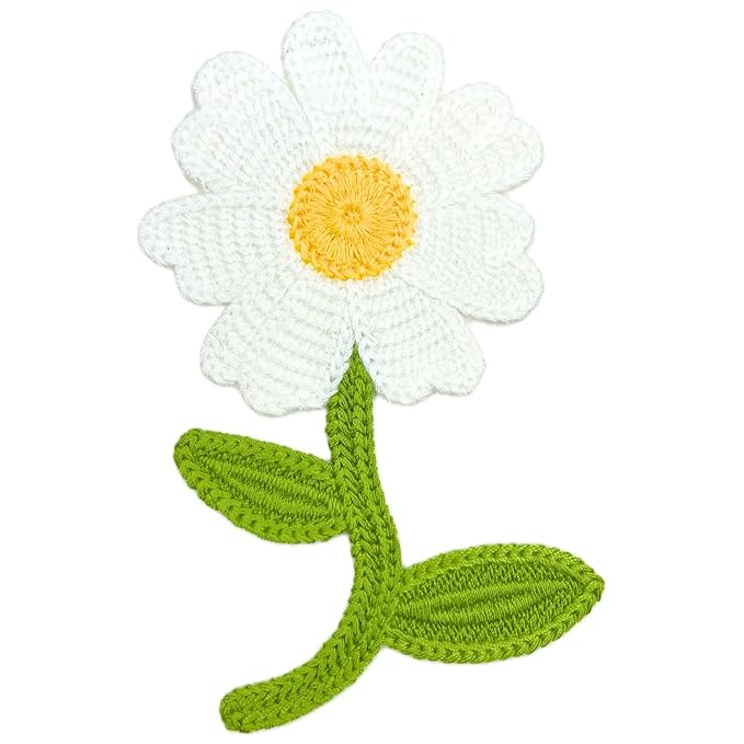 Crochet Sun Flower with Leaves Sew On Applique Patches