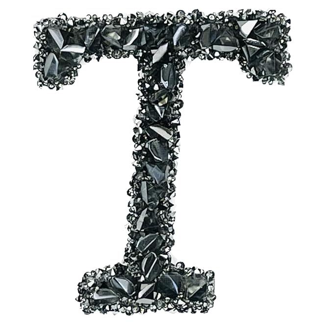 Letter T Black Sparkling Rhinestone Patch