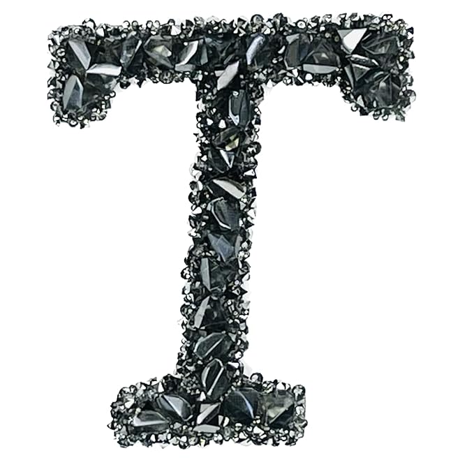 Letter V Black Sparkling Rhinestone Patch