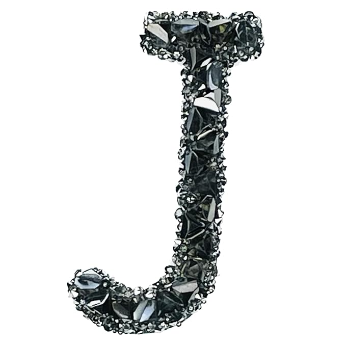 Letter J Black Sparkling Rhinestone Patch