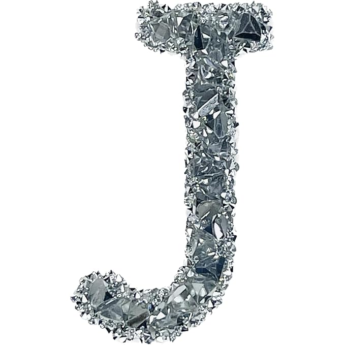 Letter J White Sparkling Rhinestone Patch