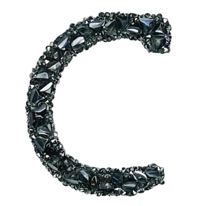 Letter D Black Sparkling Rhinestone Patch