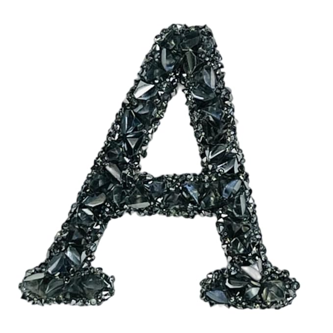 Letter F Black Sparkling Rhinestone Patch
