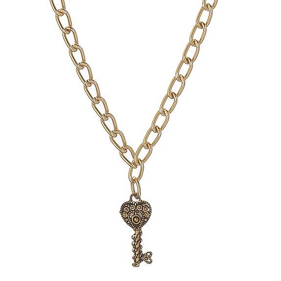 Gold Heart Key Pendant Necklace