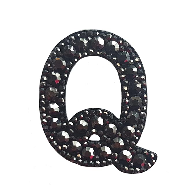 Letter Q Black Rivet Hematite Hot fix Or Sew Patch