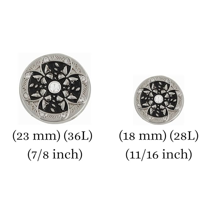 Black Flora White Centers Metal Buttons