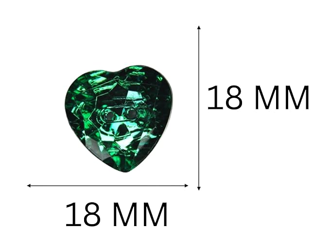 Radiant Dark Green Crystal Heart-Shaped Acrylic Buttons