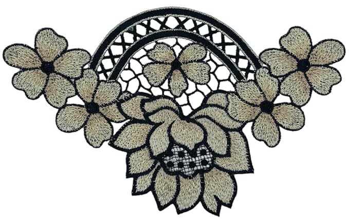 Black Boundary Flower Embroidered Sew & Heat Transfer Applique Patch