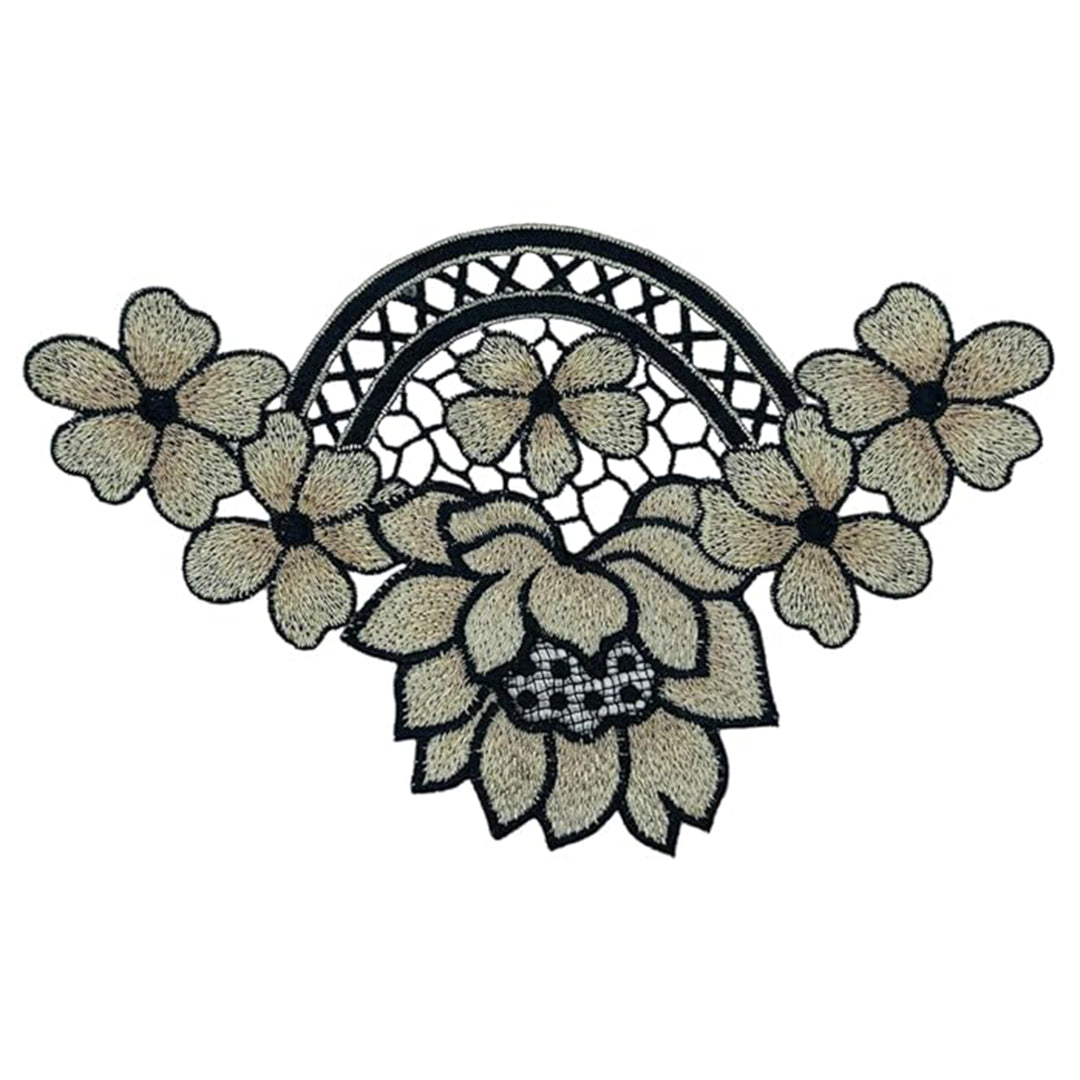 Black Boundary Flower Embroidered Sew & Heat Transfer Applique Patch