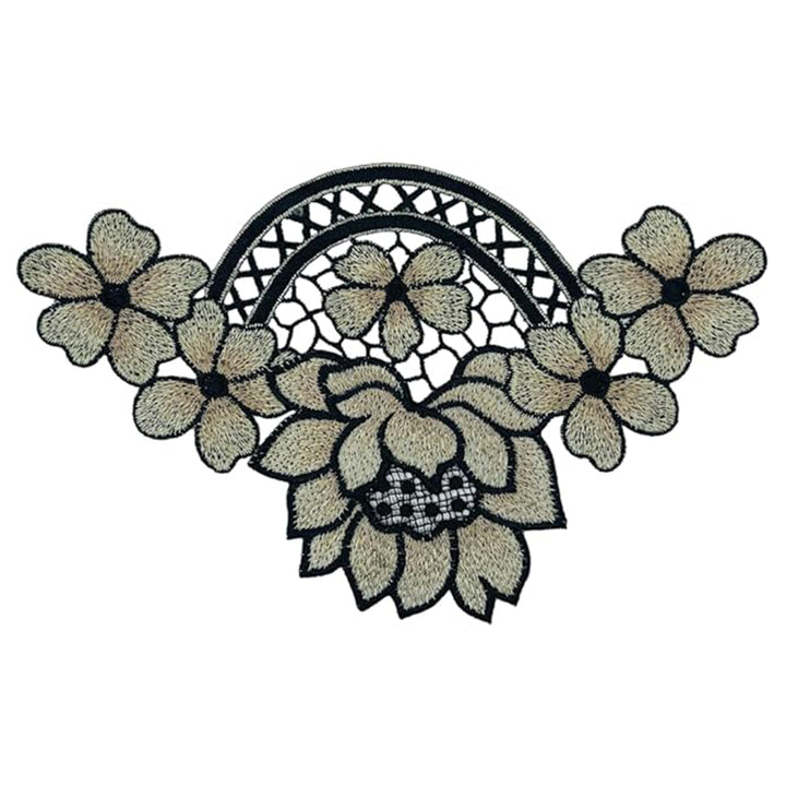 Black Boundary Flower Embroidered Sew & Heat Transfer Applique Patch
