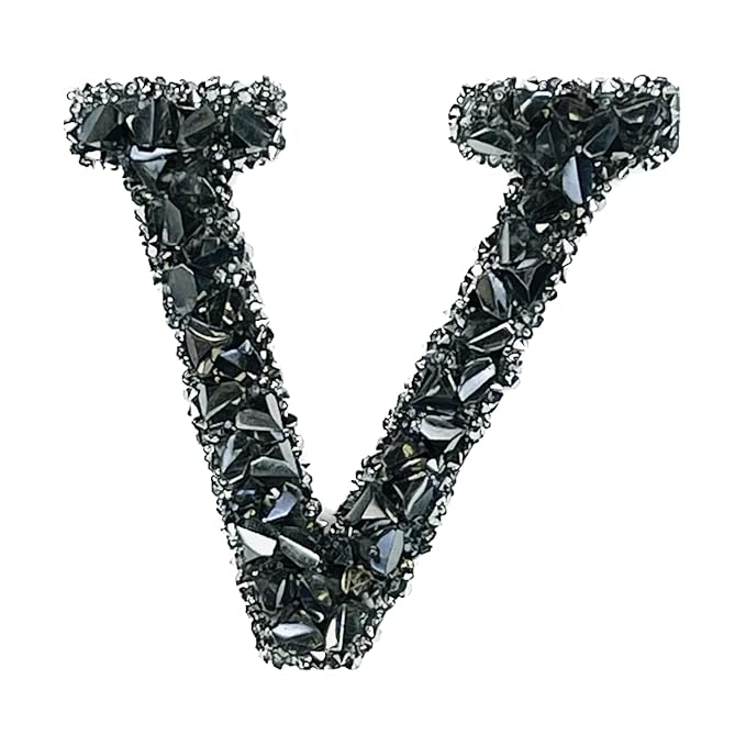Letter E Black Sparkling Rhinestone Patch