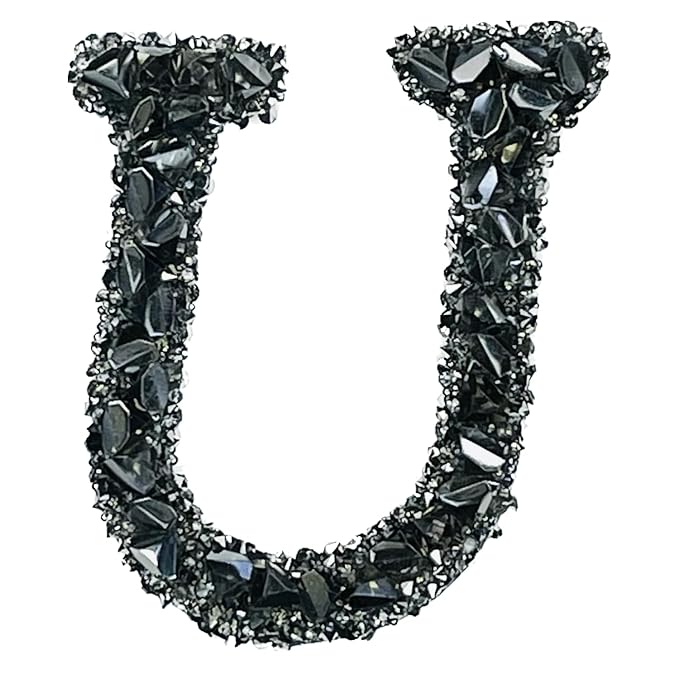 Letter D Black Sparkling Rhinestone Patch