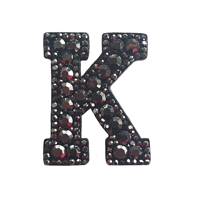 Letter K Black Rivet Hematite Hot fix Or Sew Patch