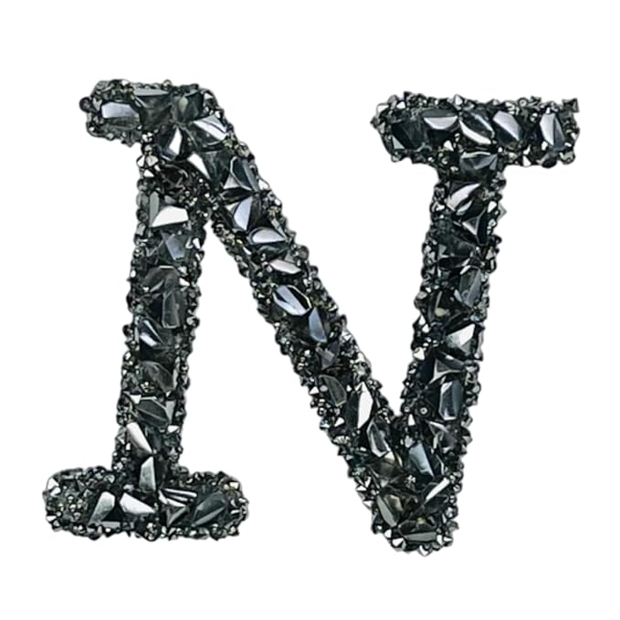 Letter N Black Sparkling Rhinestone Patch