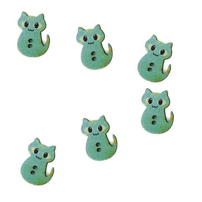 Wooden Cute Kitty Buttons(Set of 6 Buttons)