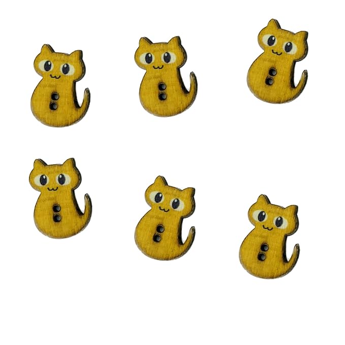 Wooden Cute Kitty Buttons(Set of 6 Buttons)