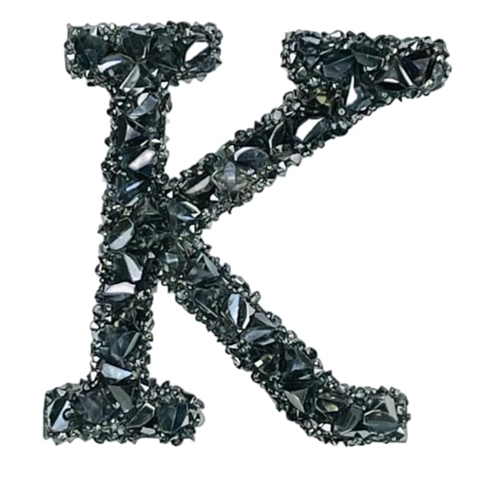 Letter K Black Sparkling Rhinestone Patch