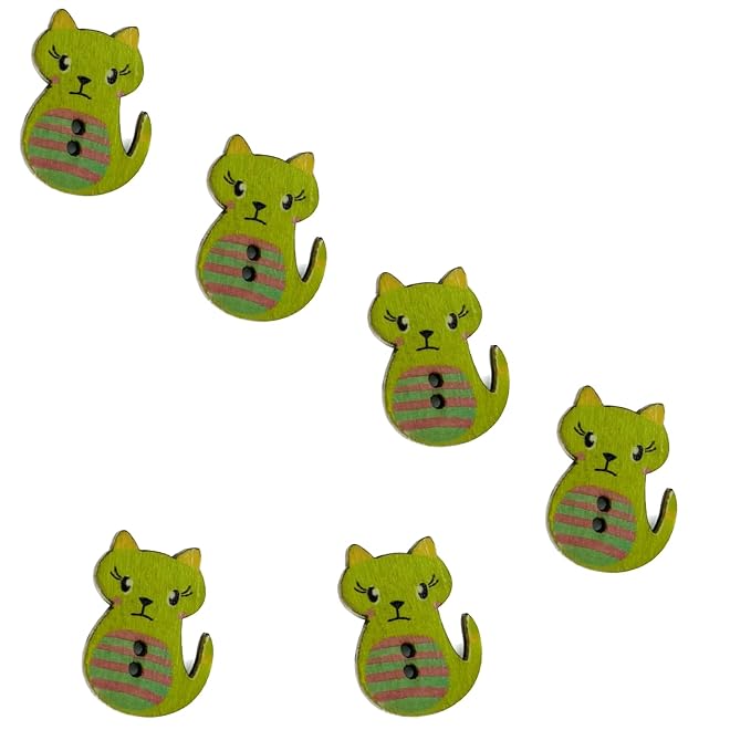 Wooden Cute Kitty Buttons(Set of 6 Buttons)