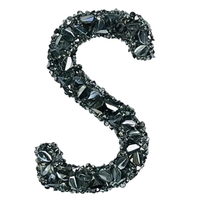 Letter V Black Sparkling Rhinestone Patch