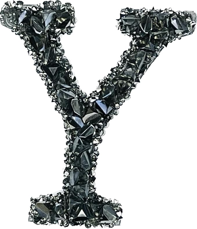Letter V Black Sparkling Rhinestone Patch