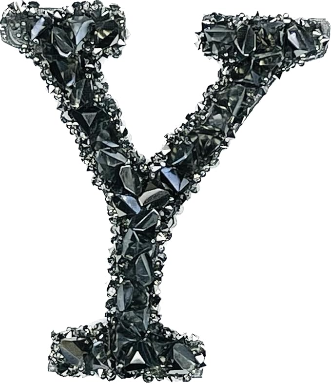 Letter Y Black Sparkling Rhinestone Patch