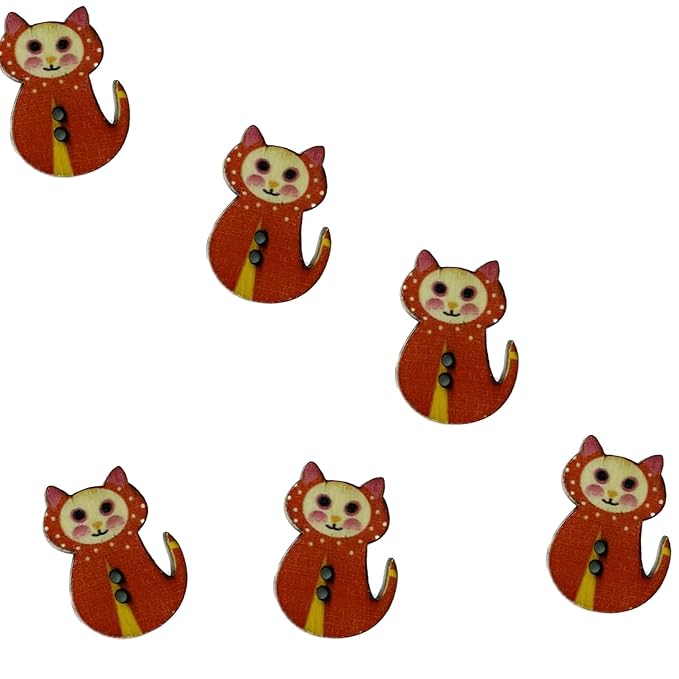 Wooden Cute Kitty Buttons(Set of 6 Buttons)