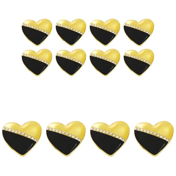 Heart-Shaped Pearl Metal Buttons with Gold & Black Accents