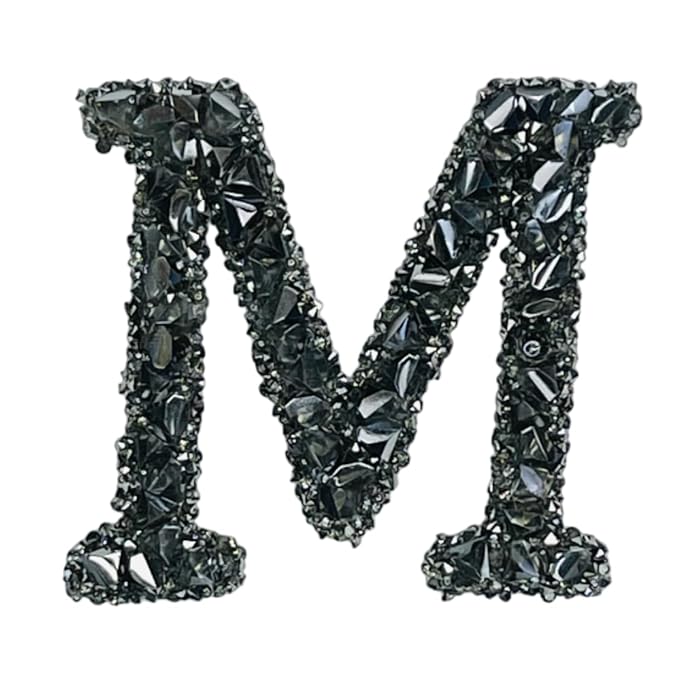 Letter V Black Sparkling Rhinestone Patch