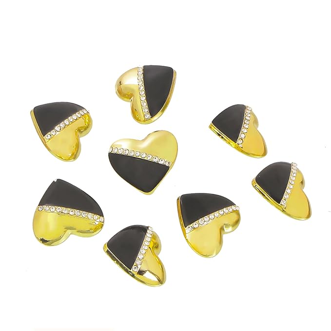 Heart-Shaped Pearl Metal Buttons with Gold & Black Accents