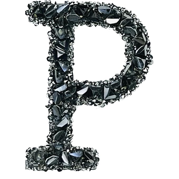 Letter P Black Sparkling Rhinestone Patch